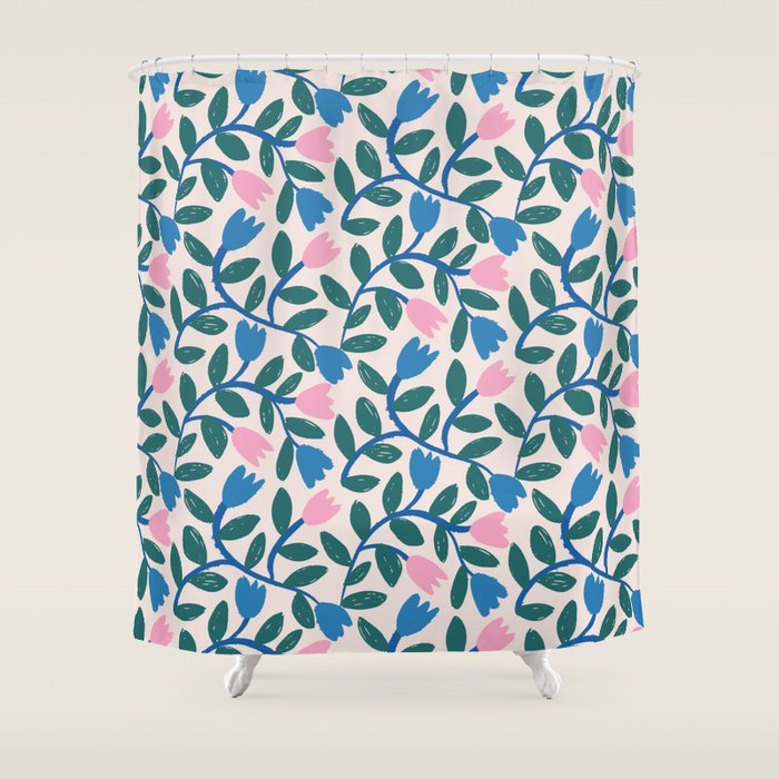 Simple Floral - Blue, Pink and Green Shower Curtain Gallery Image 1