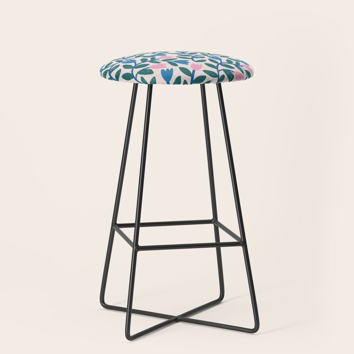 Simple Floral - Blue, Pink and Green Stool Gallery Image 1