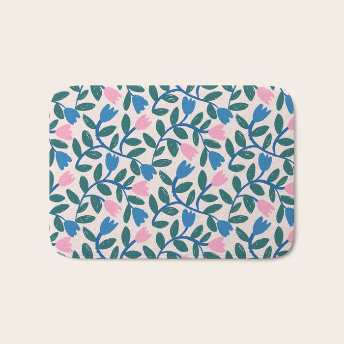Simple Floral - Blue, Pink and Green Bath Mat Gallery Image 1