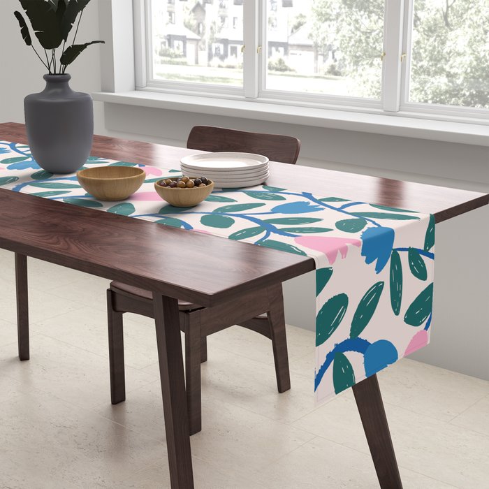 Simple Floral - Blue, Pink and Green Table Runner Gallery Image 2