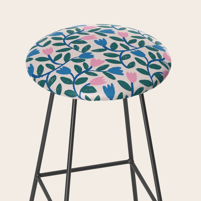 Simple Floral - Blue, Pink and Green Stool Gallery Image 2