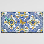 Blue ceramic maiolica tiles, yellow flowers and butterflies Desk Mat Gallery Image 3