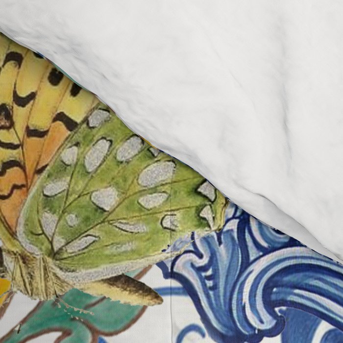 Blue ceramic maiolica tiles, yellow flowers and butterflies Comforter Gallery Image 4