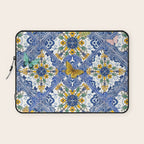 Blue ceramic maiolica tiles, yellow flowers and butterflies Laptop Sleeve Gallery Image 1
