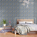 Blue ceramic maiolica tiles, yellow flowers and butterflies Wallpaper Gallery Image 3
