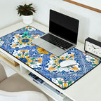 Blue ceramic maiolica tiles, yellow flowers and butterflies Desk Mat Gallery Image 2