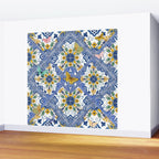 Blue ceramic maiolica tiles, yellow flowers and butterflies Wall Mural Gallery Image 2