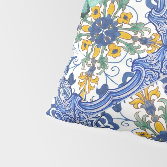 Blue ceramic maiolica tiles, yellow flowers and butterflies Pillow Sham Gallery Image 4