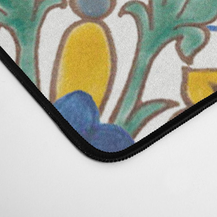 Blue ceramic maiolica tiles, yellow flowers and butterflies Desk Mat Gallery Image 4