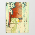 Vintage Japanese Woodblock Print Japanese Shinto Shrine Red Pagoda With Snow Capped Trees Notebook Gallery Image 4