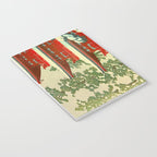Vintage Japanese Woodblock Print Japanese Shinto Shrine Red Pagoda With Snow Capped Trees Notebook Gallery Image 3
