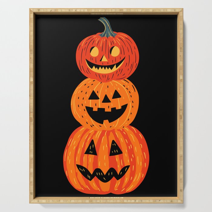 Happy halloween pumpkin jack o lantern art Serving Tray Gallery Image 1