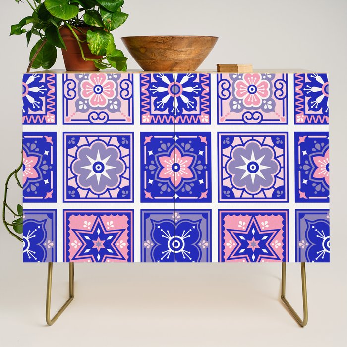 Talavera Mexican Tile - Pink & Periwinkle Palette Credenza Gallery Image 1