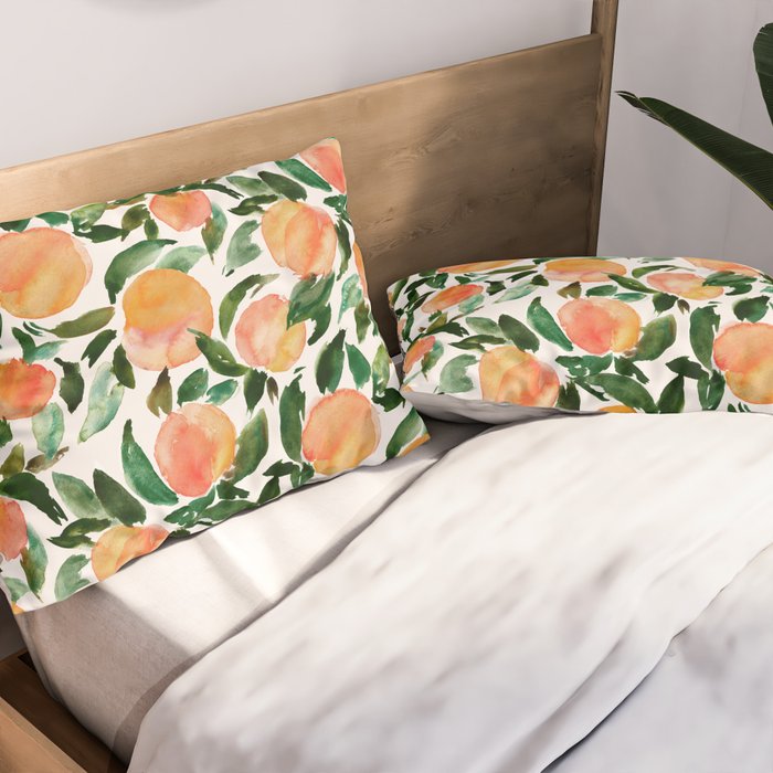 GEORGIA PEACHES Watercolor Peach Print Pillow Sham Gallery Image 2