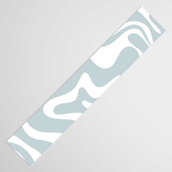 Retro Liquid Swirl Abstract Pattern in Pale Blue-Gray and White Table Runner Gallery Image 3