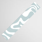 Retro Liquid Swirl Abstract Pattern in Pale Blue-Gray and White Table Runner Gallery Image 3