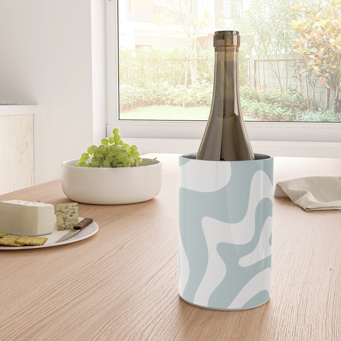 Retro Liquid Swirl Abstract Pattern in Pale Blue-Gray and White Wine Chiller Gallery Image 4