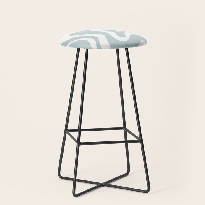 Retro Liquid Swirl Abstract Pattern in Pale Blue-Gray and White Stool Gallery Image 1