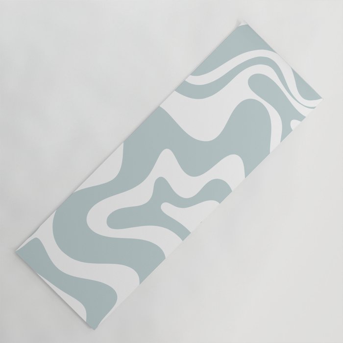 Retro Liquid Swirl Abstract Pattern in Pale Blue-Gray and White Yoga Mat Gallery Image 1