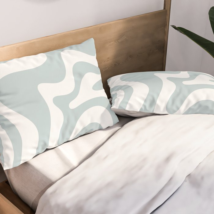Retro Liquid Swirl Abstract Pattern in Pale Blue-Gray and White Pillow Sham Gallery Image 2