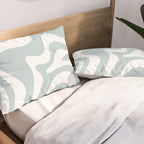 Retro Liquid Swirl Abstract Pattern in Pale Blue-Gray and White Pillow Sham Gallery Image 2
