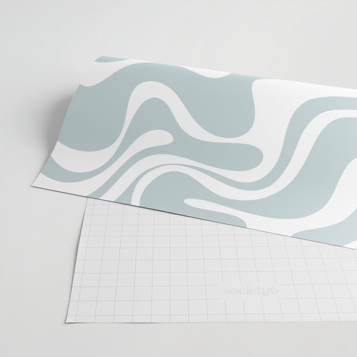 Retro Liquid Swirl Abstract Pattern in Pale Blue-Gray and White Wrapping Paper Gallery Image 2