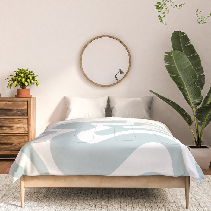 Retro Liquid Swirl Abstract Pattern in Pale Blue-Gray and White Comforter Gallery Image 3