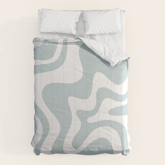 Retro Liquid Swirl Abstract Pattern in Pale Blue-Gray and White Comforter Gallery Image 6