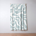 Retro Liquid Swirl Abstract Pattern in Pale Blue-Gray and White Window Curtain Gallery Image 3