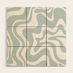 Retro Liquid Swirl Abstract Pattern in Pale Blue-Gray and White Wood Wall Art Gallery Image 1