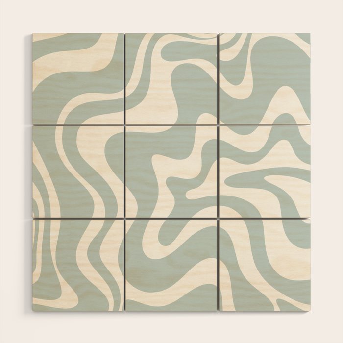 Retro Liquid Swirl Abstract Pattern in Pale Blue-Gray and White Wood Wall Art Gallery Image 1