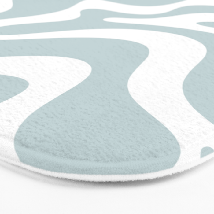 Retro Liquid Swirl Abstract Pattern in Pale Blue-Gray and White Bath Mat Gallery Image 3