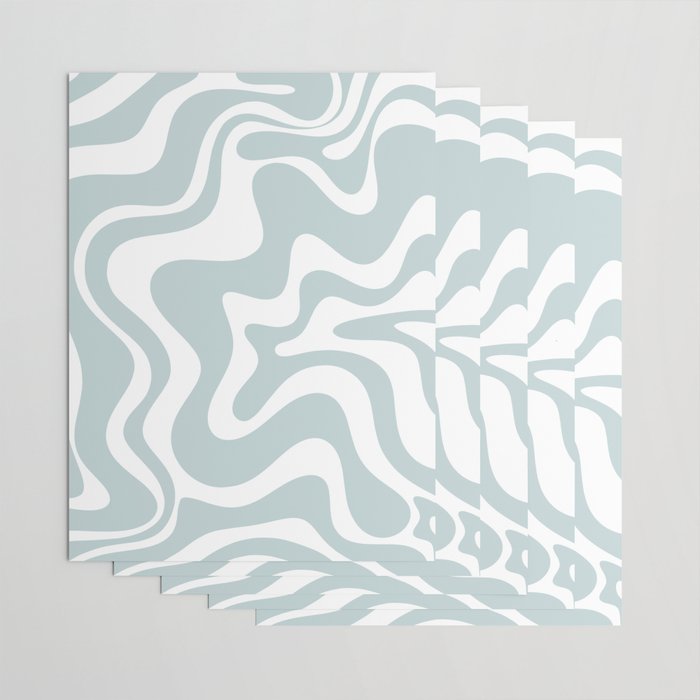 Retro Liquid Swirl Abstract Pattern in Pale Blue-Gray and White Wrapping Paper Gallery Image 3