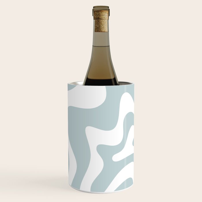 Retro Liquid Swirl Abstract Pattern in Pale Blue-Gray and White Wine Chiller Gallery Image 1