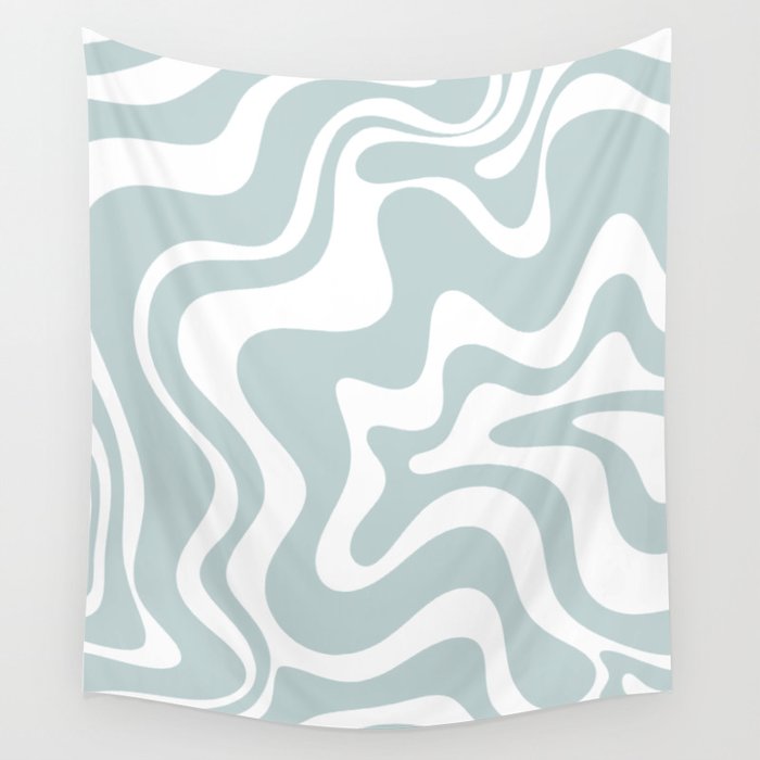 Retro Liquid Swirl Abstract Pattern in Pale Blue-Gray and White Wall Tapestry Gallery Image 1