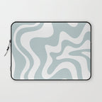 Retro Liquid Swirl Abstract Pattern in Pale Blue-Gray and White Laptop Sleeve Gallery Image 1