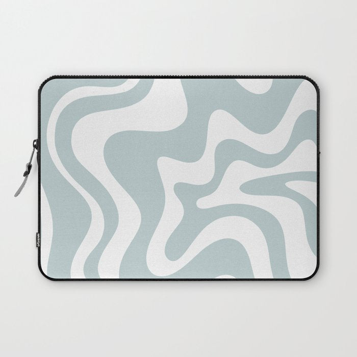 Retro Liquid Swirl Abstract Pattern in Pale Blue-Gray and White Laptop Sleeve Gallery Image 1