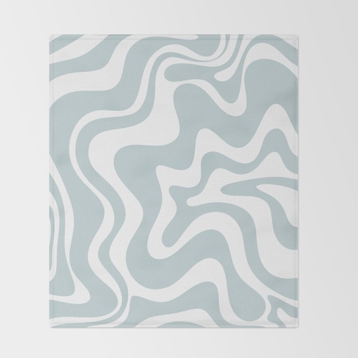 Retro Liquid Swirl Abstract Pattern in Pale Blue-Gray and White Throw Blanket Gallery Image 2