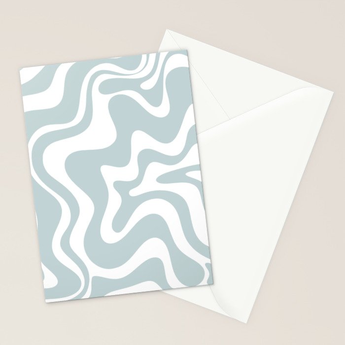 Retro Liquid Swirl Abstract Pattern in Pale Blue-Gray and White Stationery Card Gallery Image 2