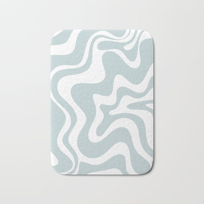 Retro Liquid Swirl Abstract Pattern in Pale Blue-Gray and White Bath Mat Gallery Image 1