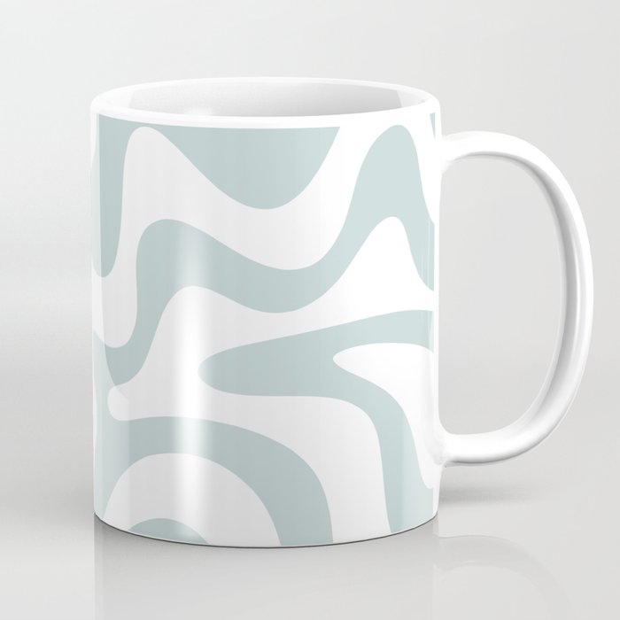 Retro Liquid Swirl Abstract Pattern in Pale Blue-Gray and White Coffee Mug Gallery Image 1