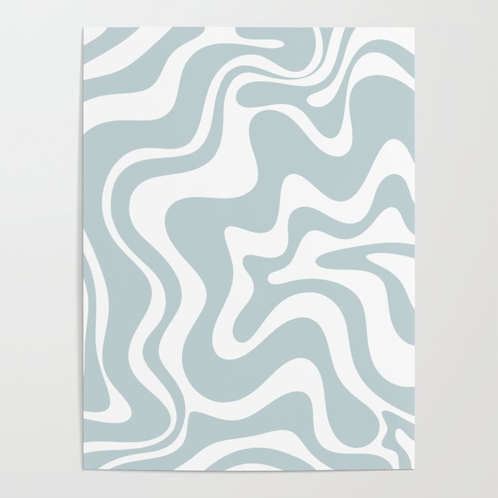 Retro Liquid Swirl Abstract Pattern in Pale Blue-Gray and White Poster Gallery Image 4