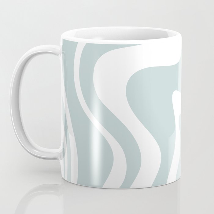 Retro Liquid Swirl Abstract Pattern in Pale Blue-Gray and White Coffee Mug Gallery Image 3