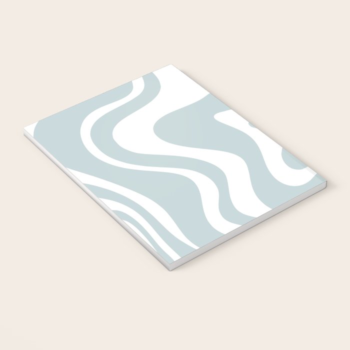 Retro Liquid Swirl Abstract Pattern in Pale Blue-Gray and White Notebook Gallery Image 3