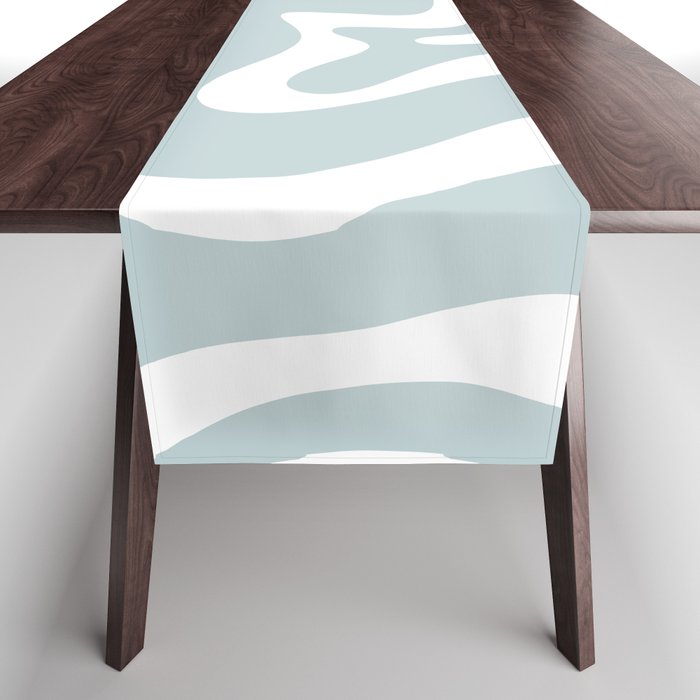 Retro Liquid Swirl Abstract Pattern in Pale Blue-Gray and White Table Runner Gallery Image 1