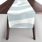 Retro Liquid Swirl Abstract Pattern in Pale Blue-Gray and White Table Runner Gallery Image 1