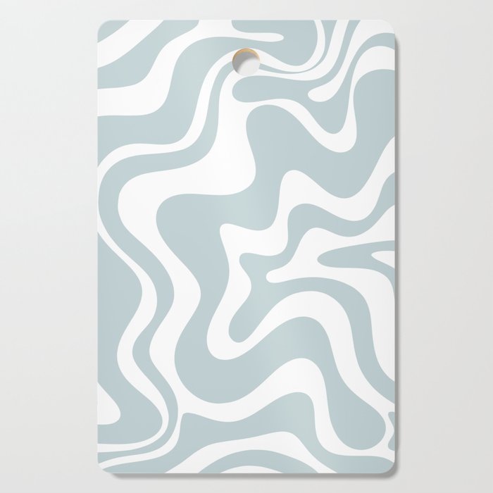 Retro Liquid Swirl Abstract Pattern in Pale Blue-Gray and White Cutting Board Gallery Image 1