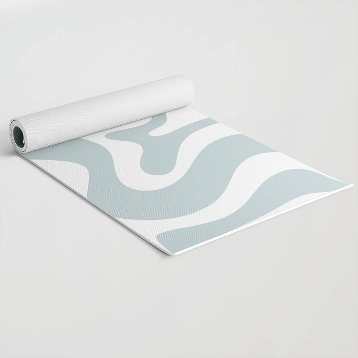 Retro Liquid Swirl Abstract Pattern in Pale Blue-Gray and White Yoga Mat Gallery Image 2