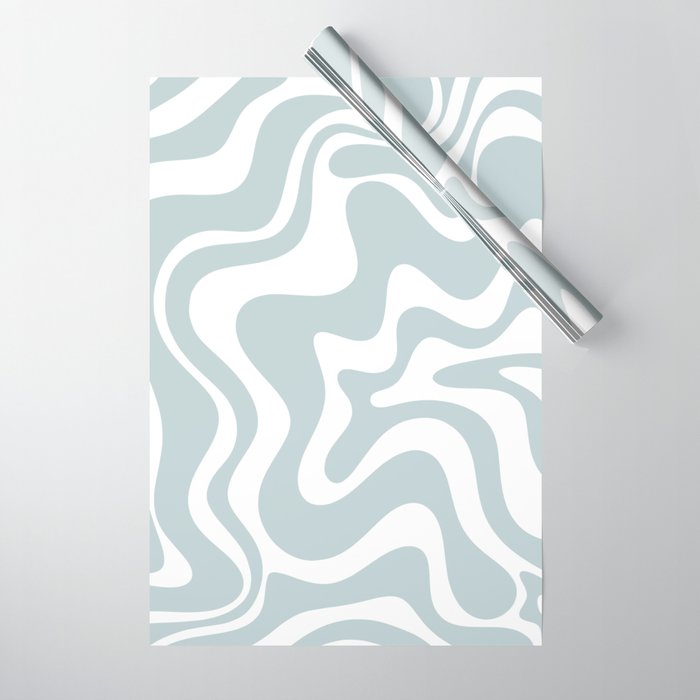 Retro Liquid Swirl Abstract Pattern in Pale Blue-Gray and White Wrapping Paper Gallery Image 1