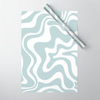 Retro Liquid Swirl Abstract Pattern in Pale Blue-Gray and White Wrapping Paper Gallery Image 1